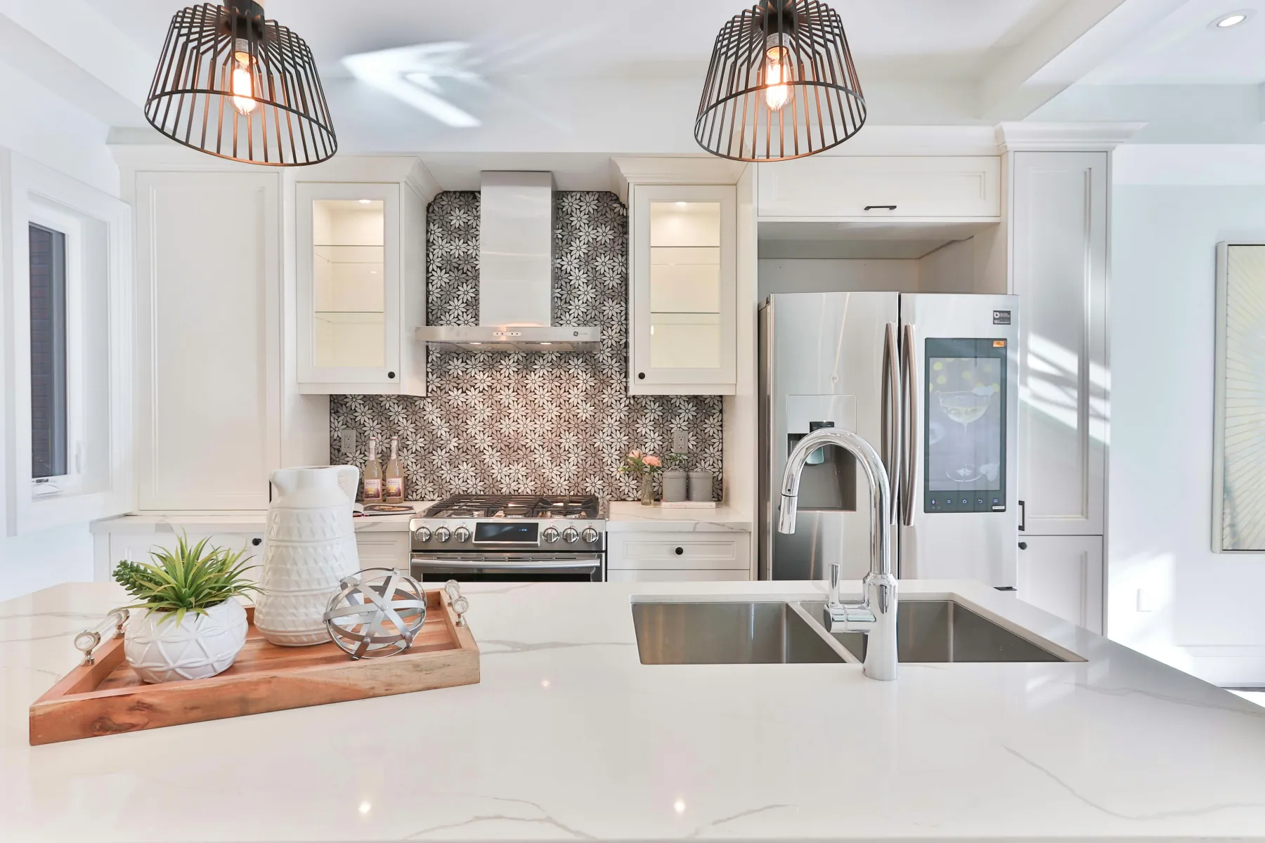 Bright kitchen with a spotless marble countertop
